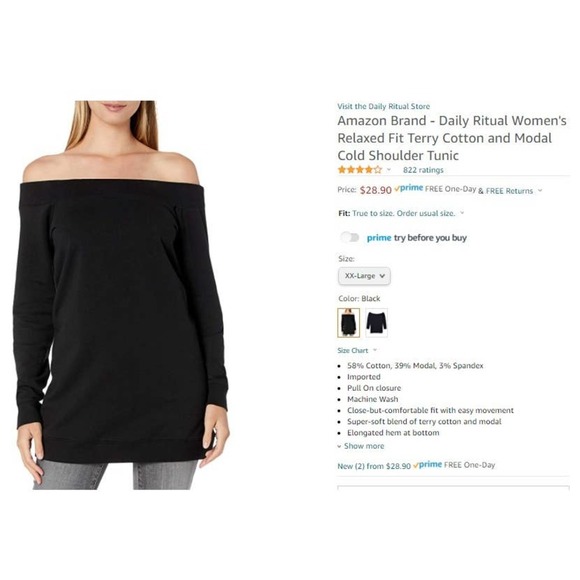 Daily Ritual Off Shoulder Long Sleeve Shirt - Large - Picture 2 of 6